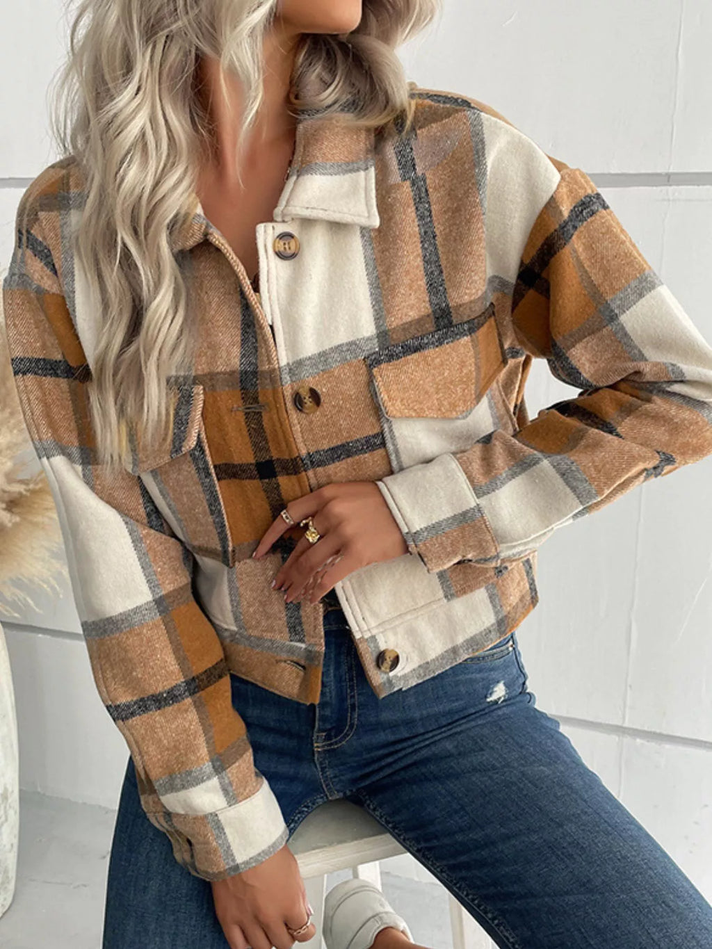 Plaid Button-Down Crop Jacket | STAHlin RADIANCE