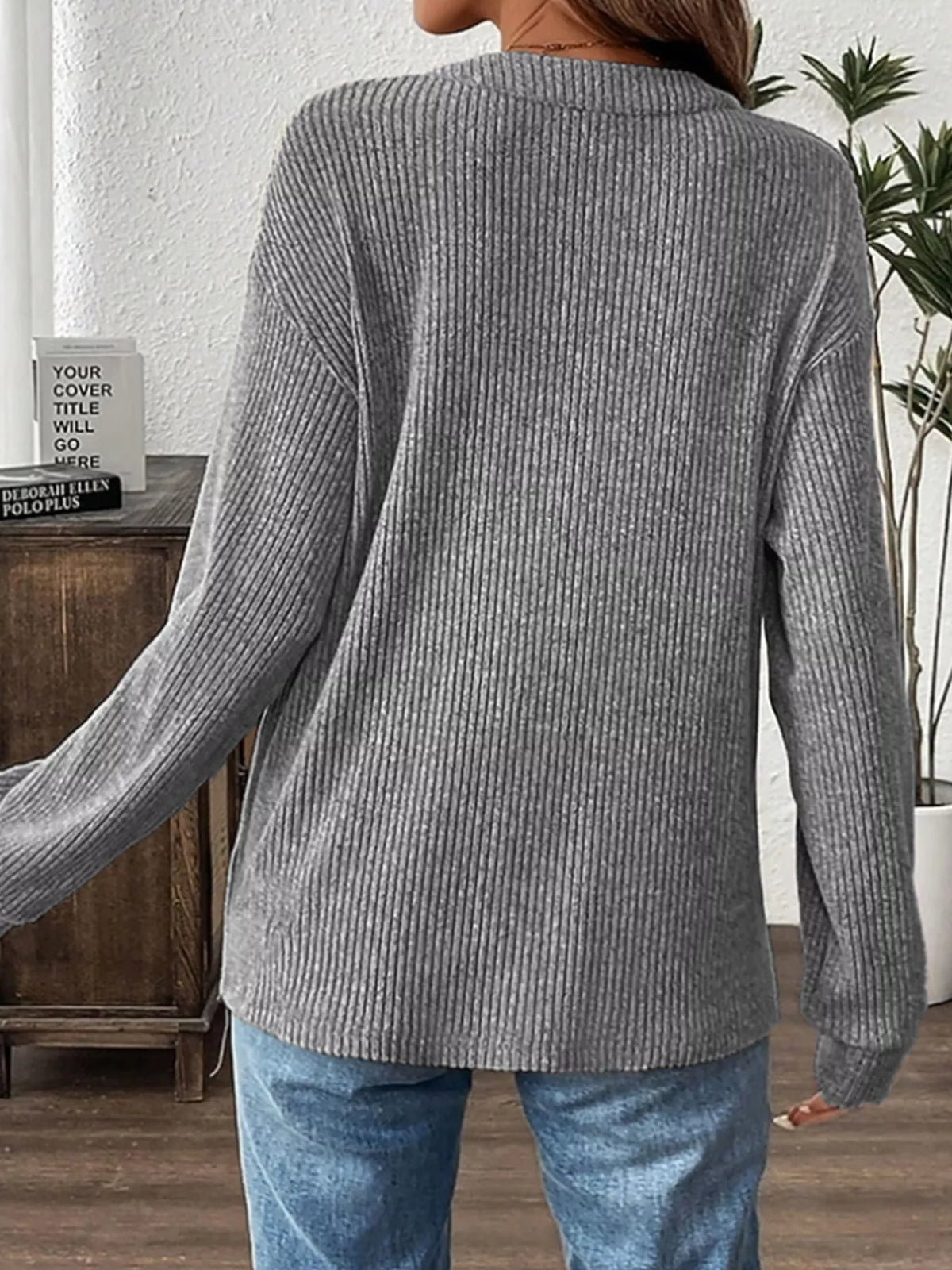 Ribbed Button Detail Long Sleeve T-Shirt | STAHlin RADIANCE