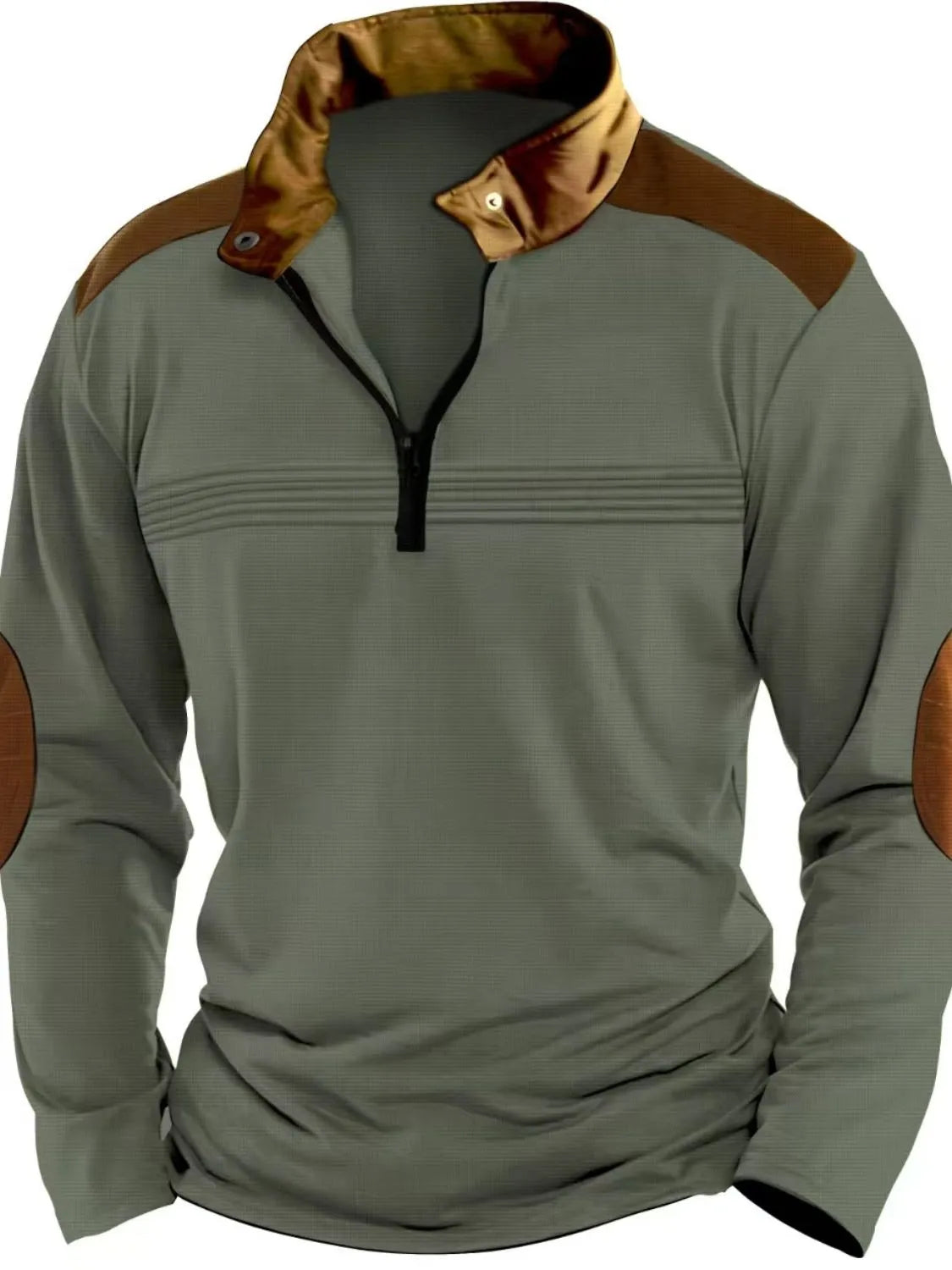 Men's Full Size Contrast Half Zip Long Sleeve Polo Plus Size | STAHlin RADIANCE