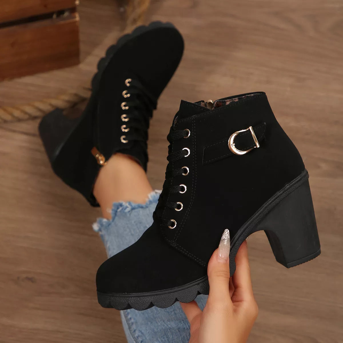 Lace Up Block Heels Boots | STAHlin RADIANCE