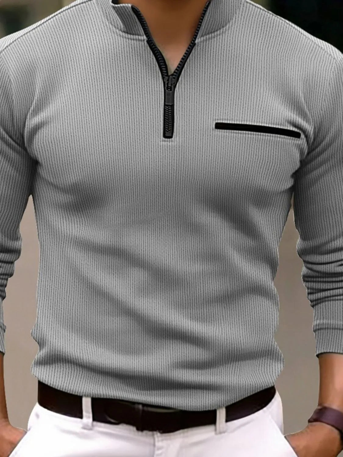 Men's Full Size Quarter Zip Long Sleeve Polo Plus Size | STAHlin RADIANCE