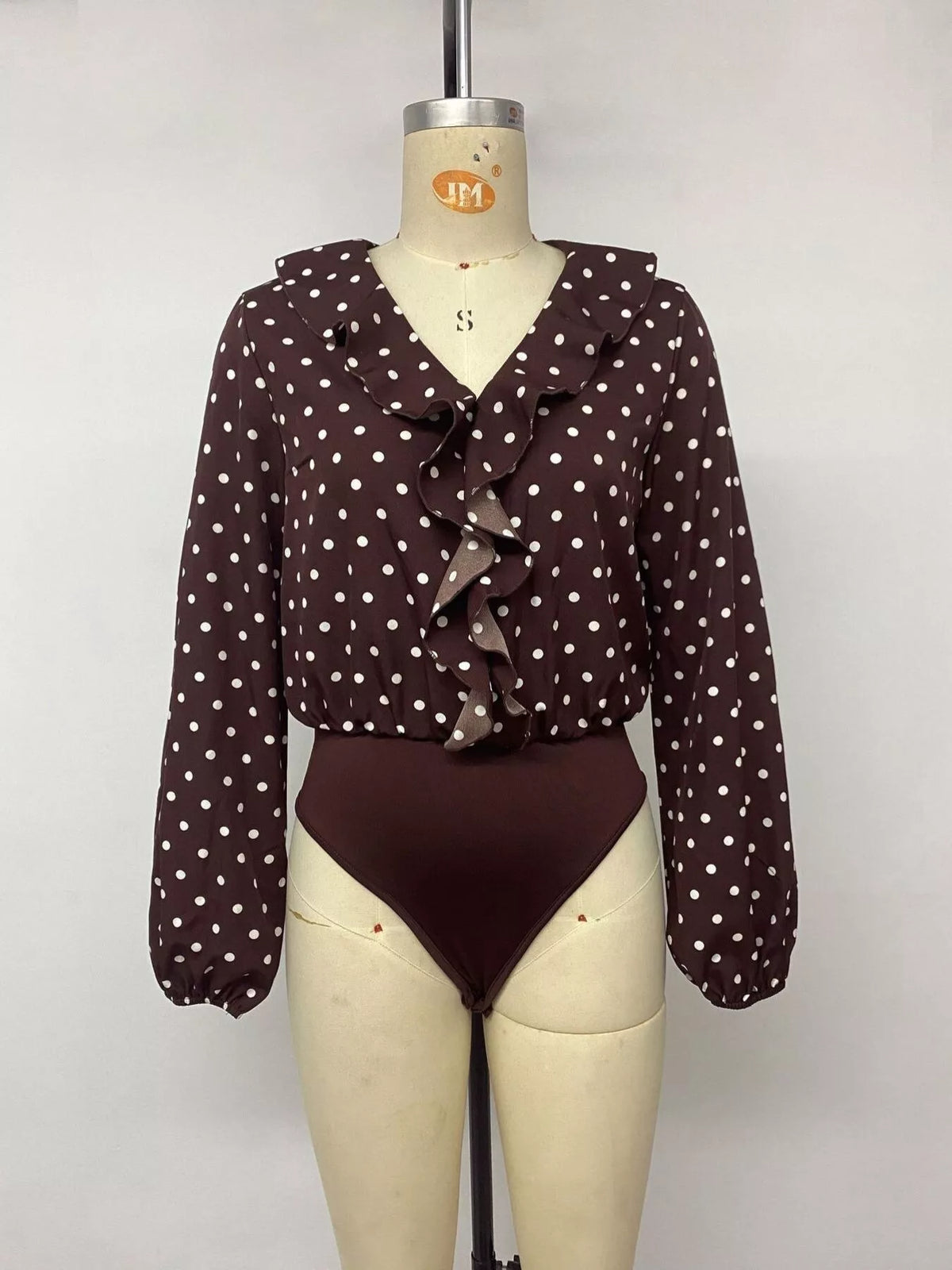 Polka Dot Ruffled V-Neck Bodysuit | STAHlin RADIANCE