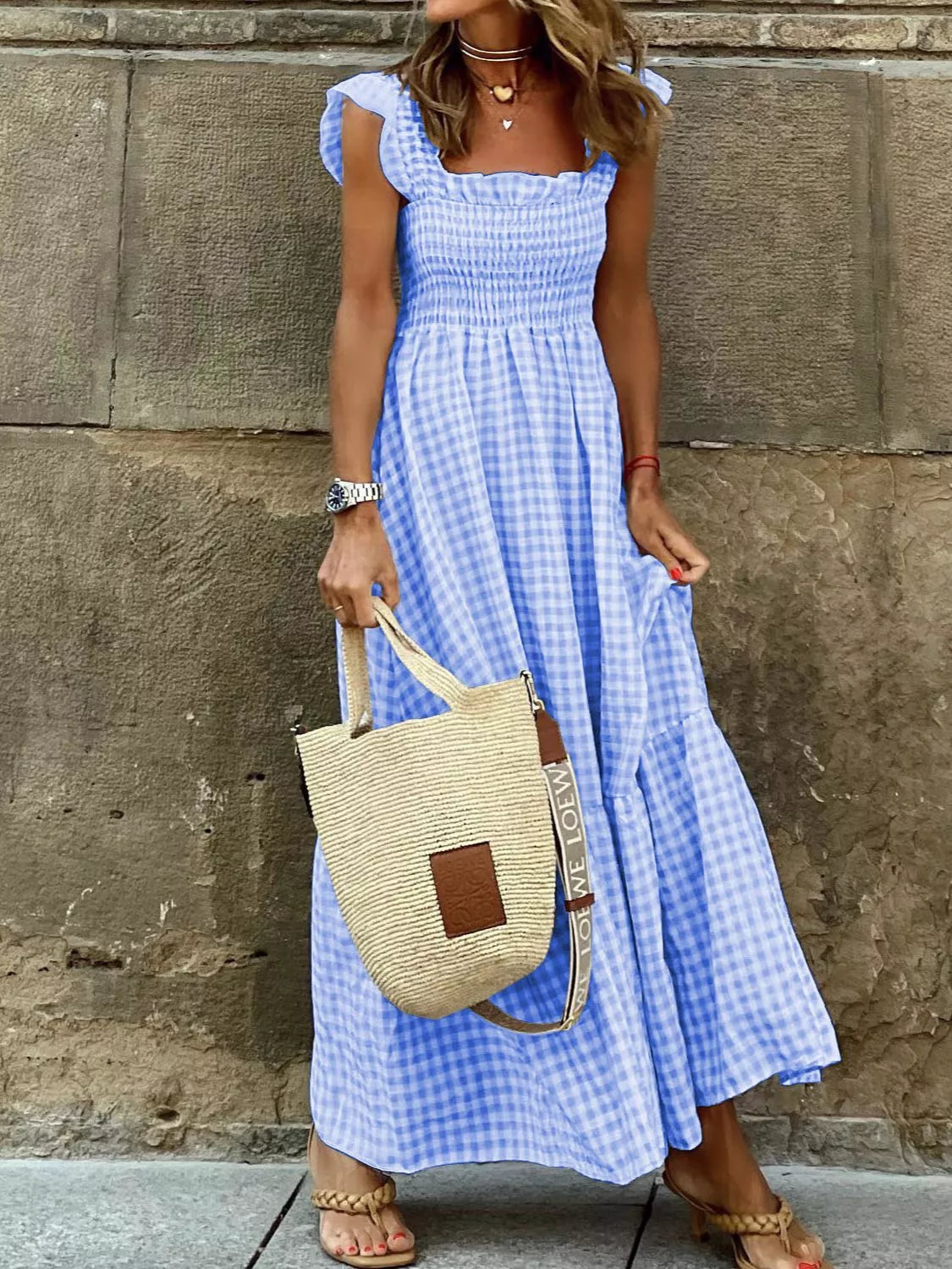 Full Size Gingham Smocked Ruffle Maxi Dress Plus Size | STAHlin RADIANCE