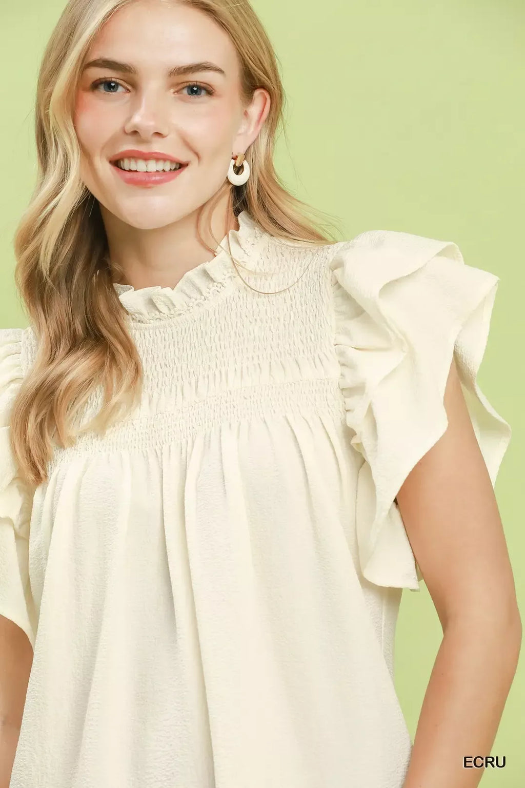 Umgee Smocked Ruffle Sleeve Textured Top | STAHlin RADIANCE