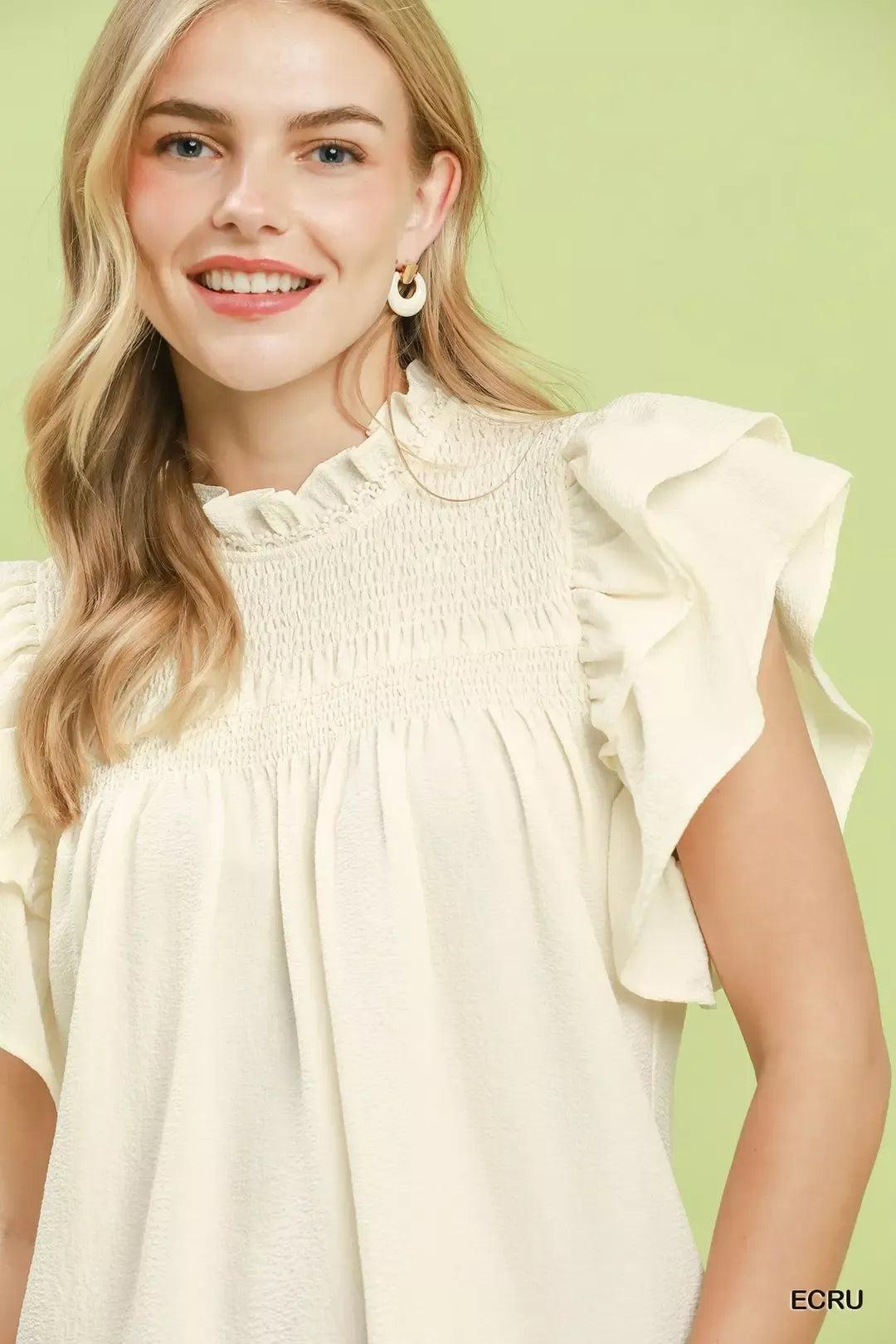 Umgee Smocked Ruffle Sleeve Textured Top | STAHlin RADIANCE