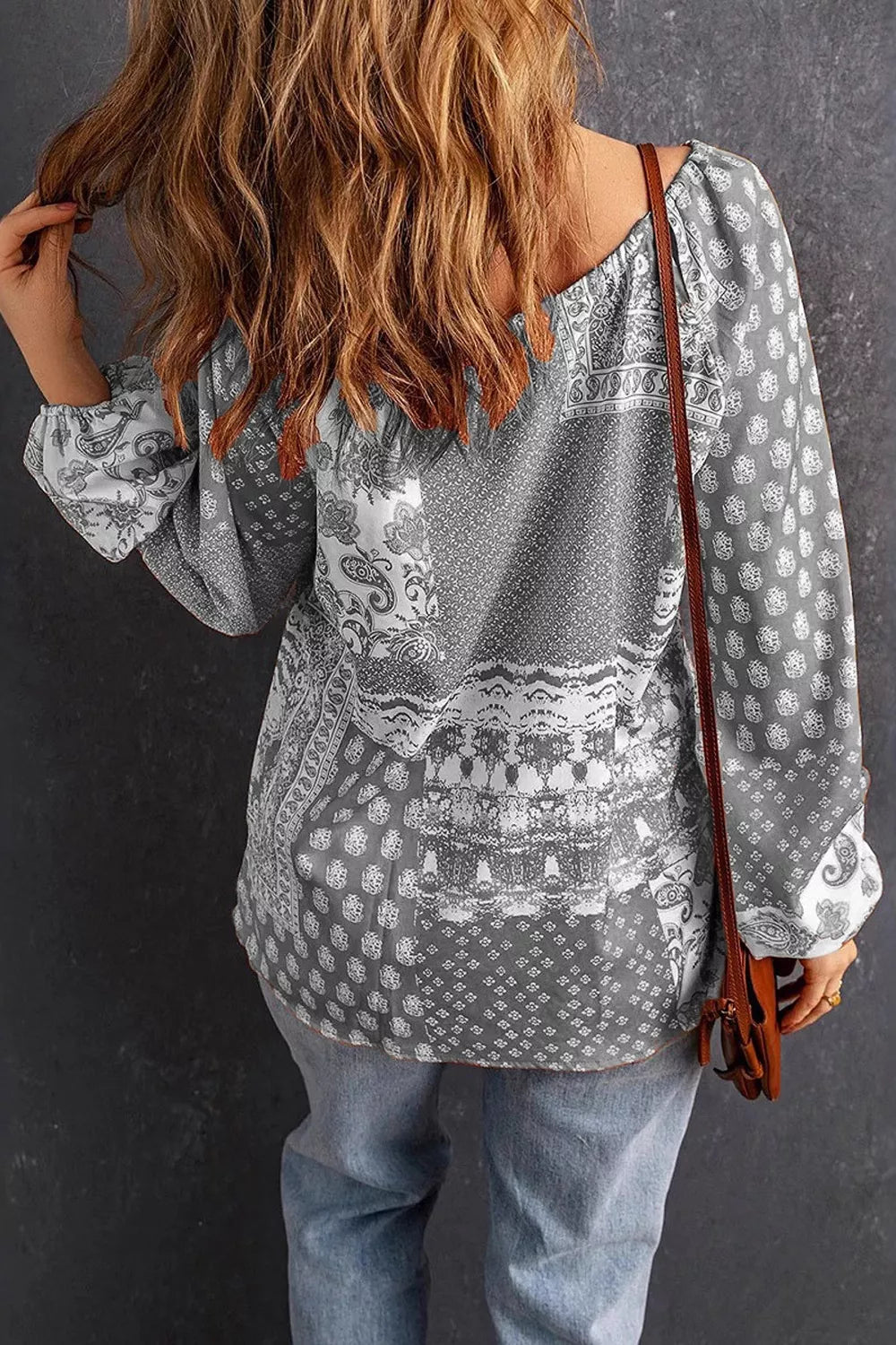 Full Size Paisley Print Tie-Neck Long Sleeve Blouse Plus Size | STAHlin RADIANCE