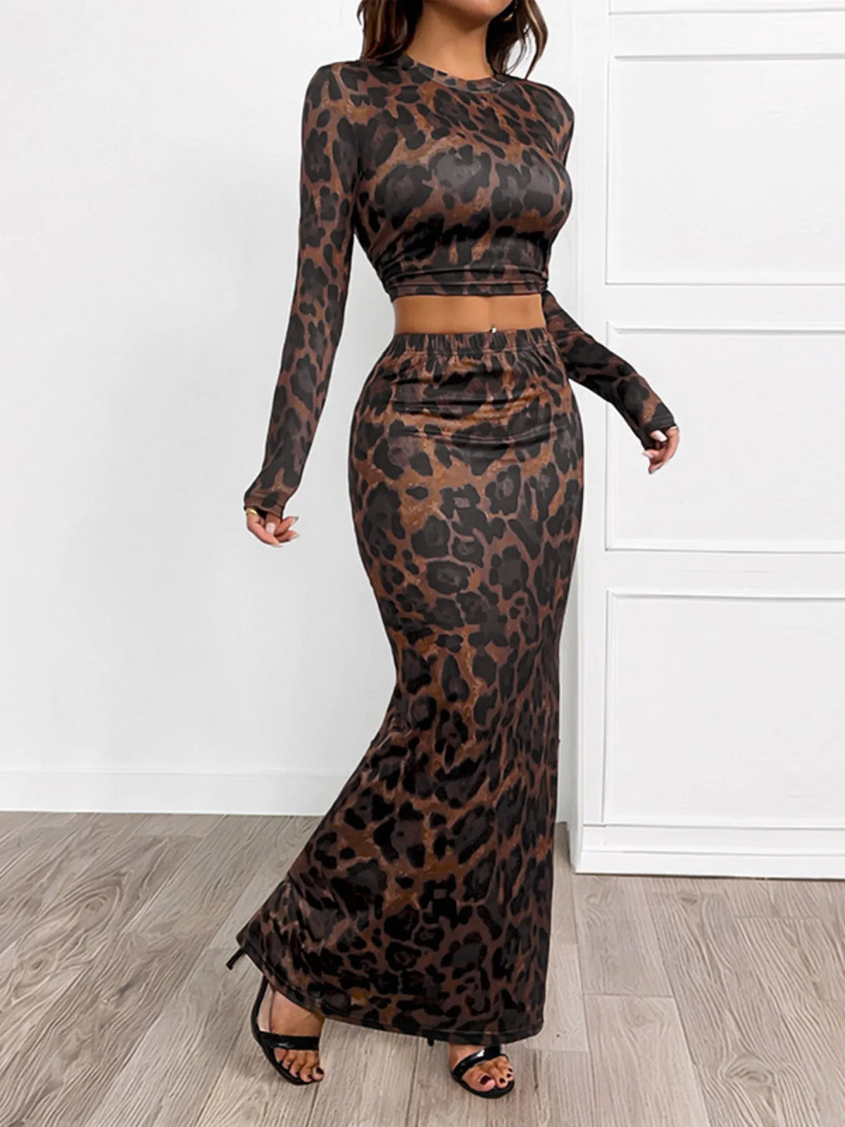 Leopard Round Neck Top and Skirt Set | STAHlin RADIANCE