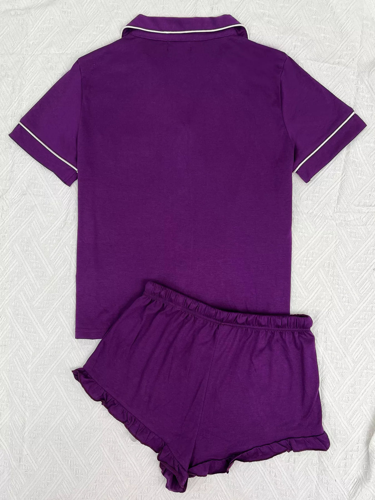Contrast Piping Button-Down Shirt and Ruffle Shorts Lounge Set | STAHlin RADIANCE
