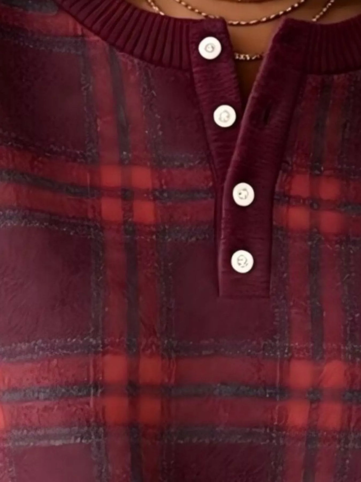 Full Size Plaid Button Detail Long Sleeve Sweatshirt Plus Size | STAHlin RADIANCE