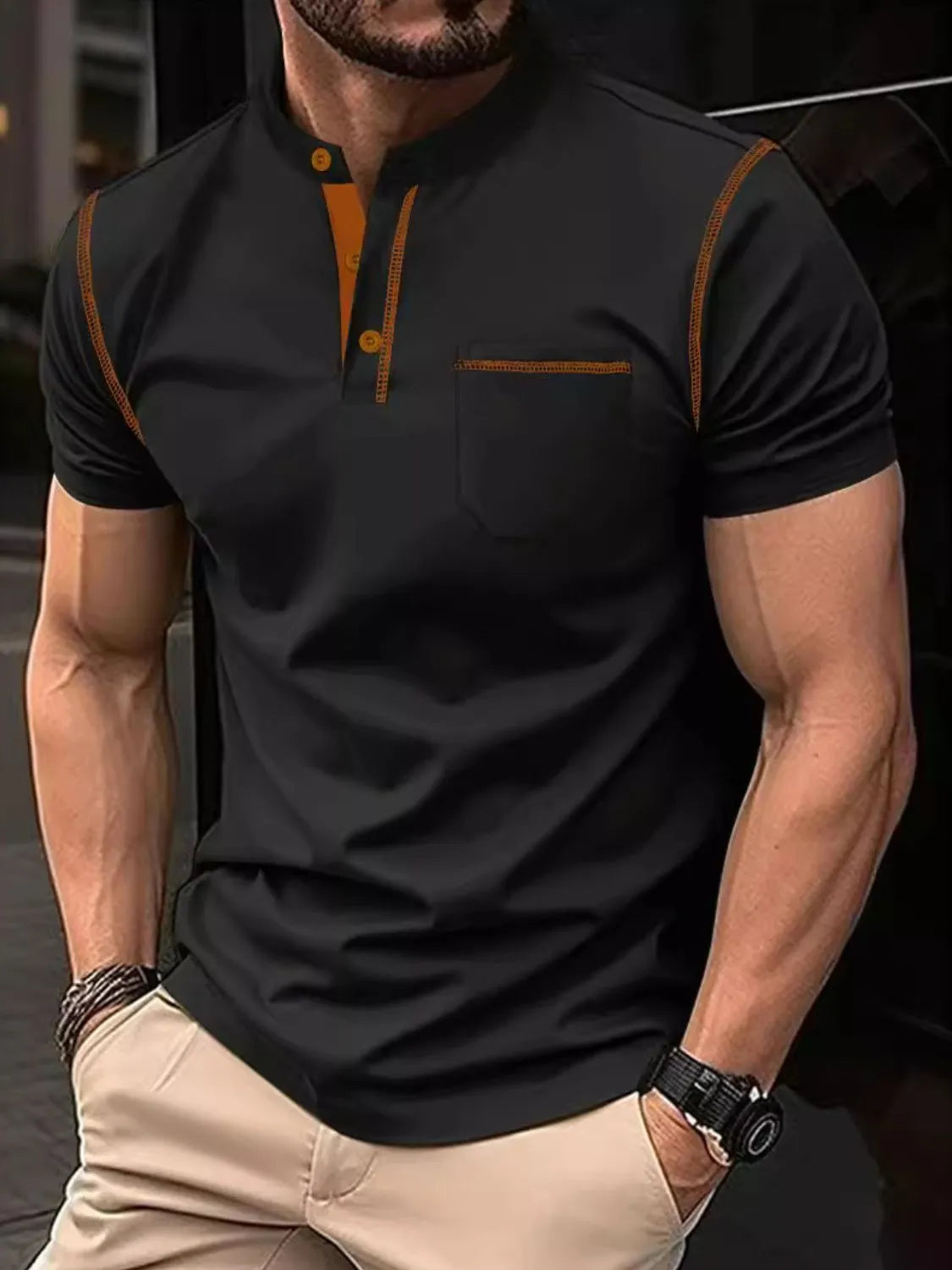 Men's Full Size Button Detail Short Sleeve Polo Plus Size | STAHlin RADIANCE