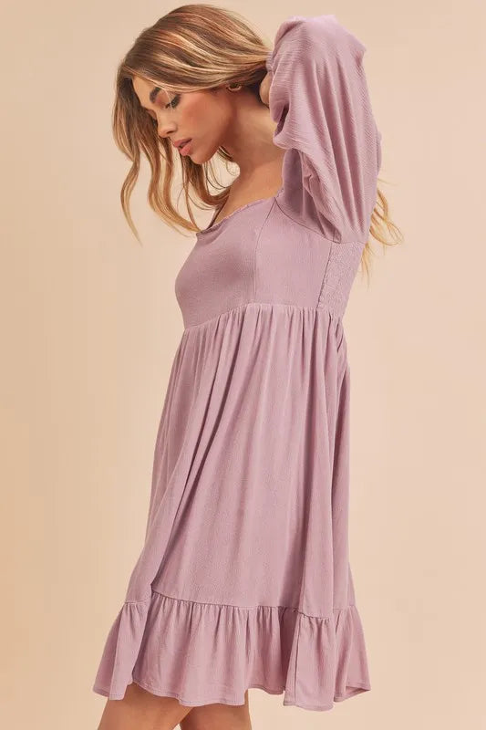 Aemi + Co Ruffled Hem Square Neck Balloon Sleeve Mini Dress | STAHlin RADIANCE