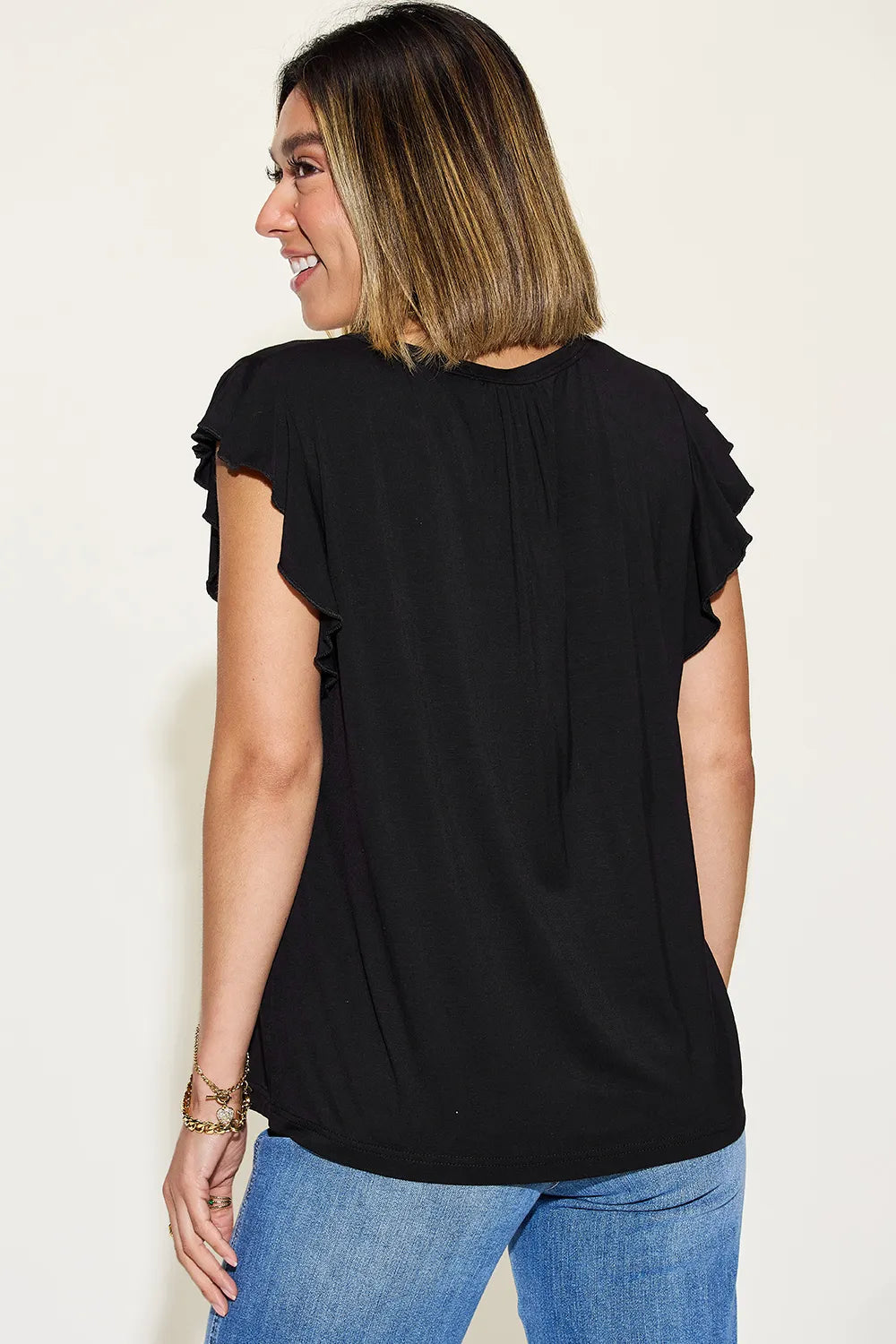 Basic Bae Full Size Bamboo Notched Ruffled Short Sleeve T-Shirt | STAHlin RADIANCE