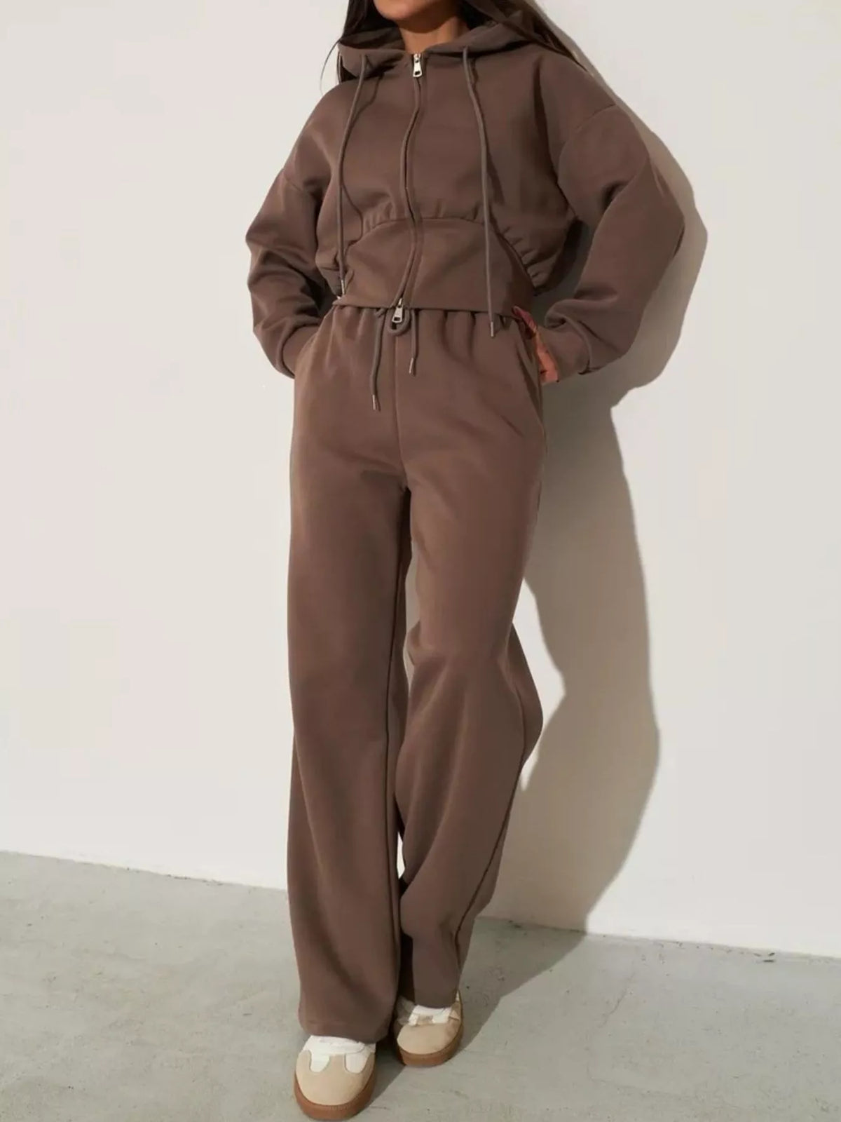 Zip-Up Hoodie and Wide-Leg Sweatpants Set | STAHlin RADIANCE