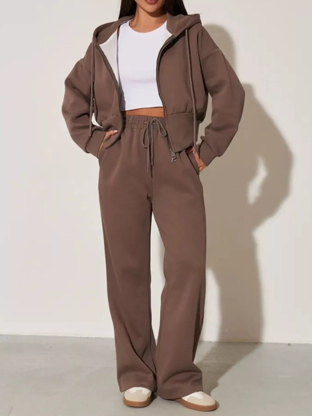 Zip-Up Hoodie and Wide-Leg Sweatpants Set | STAHlin RADIANCE