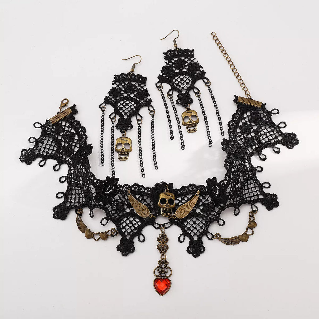 Halloween Lace Skull Necklace and Earrings Jewelry Set | STAHlin RADIANCE