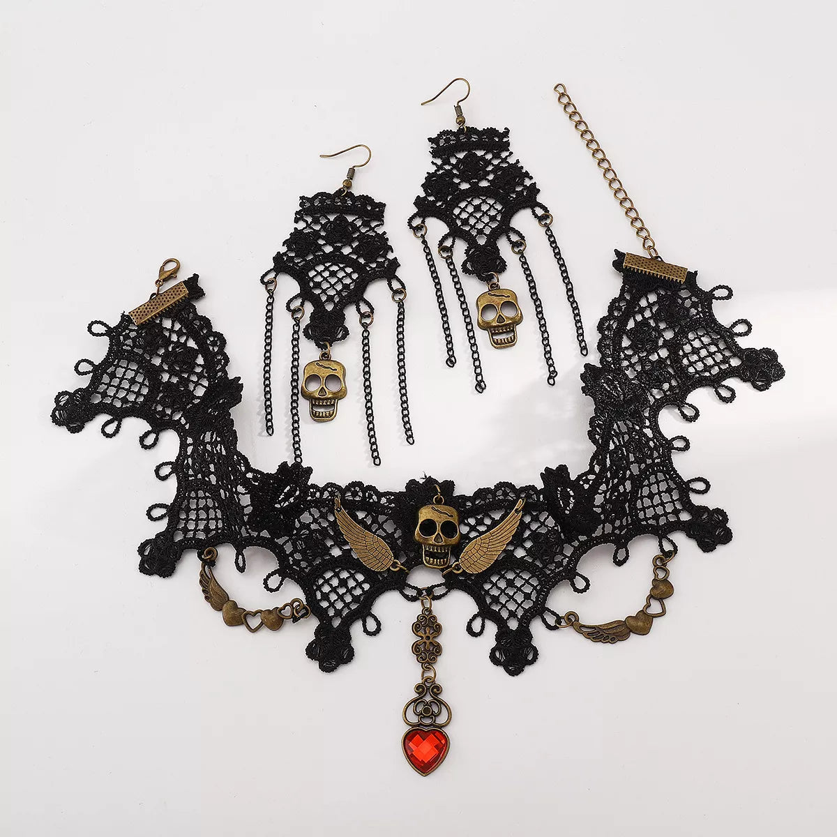 Halloween Lace Skull Necklace and Earrings Jewelry Set | STAHlin RADIANCE