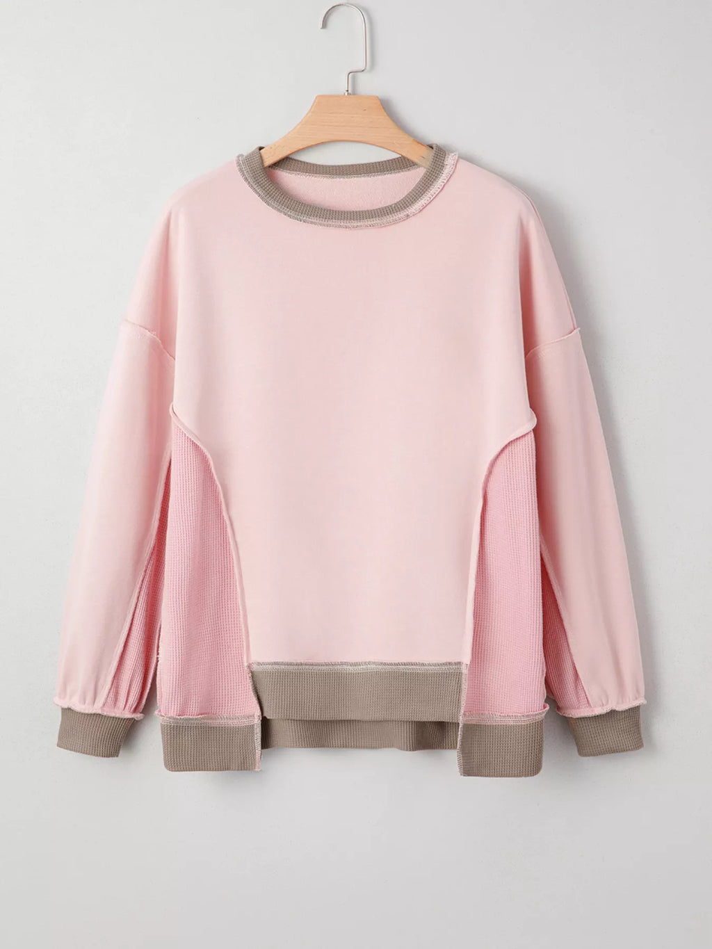 Color Block Mix Texture Waffle Patchwork Oversize Sweatshirt | STAHlin RADIANCE