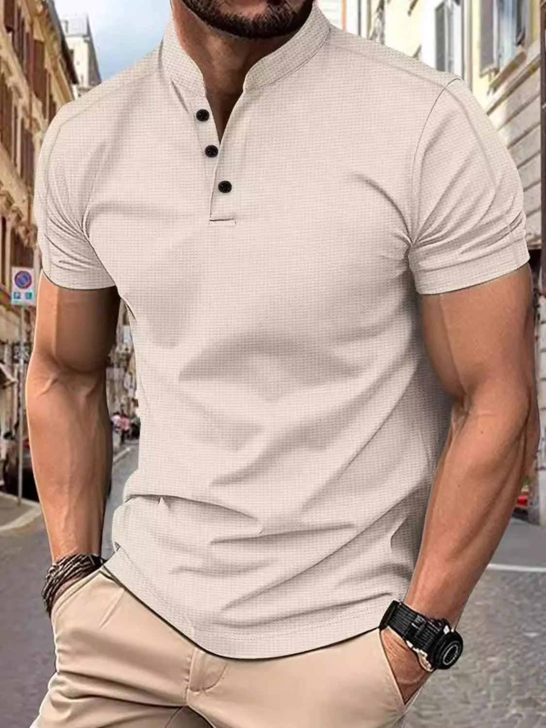 Men's Full Size Button Detail Short Sleeve Polo Plus Size | STAHlin RADIANCE