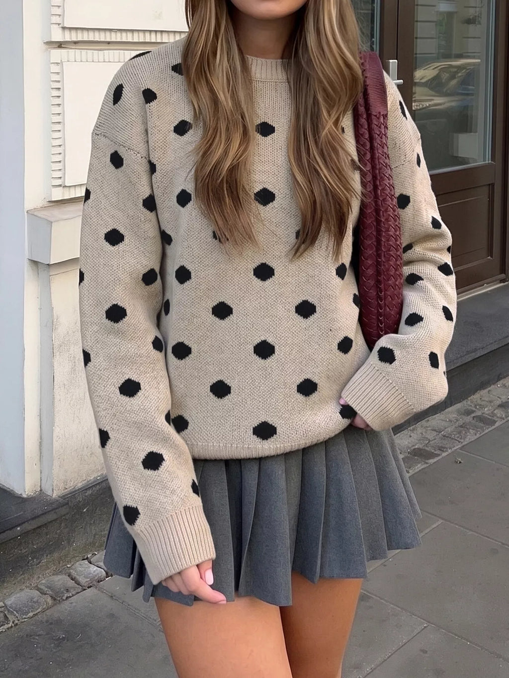 Polka Dot Dropped Shoulder Sweater | STAHlin RADIANCE