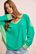 BiBi Textured Jersey Color Block Top With Cut Edge | STAHlin RADIANCE
