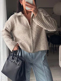 Striped Zip-Up Knit Cardigan | STAHlin RADIANCE