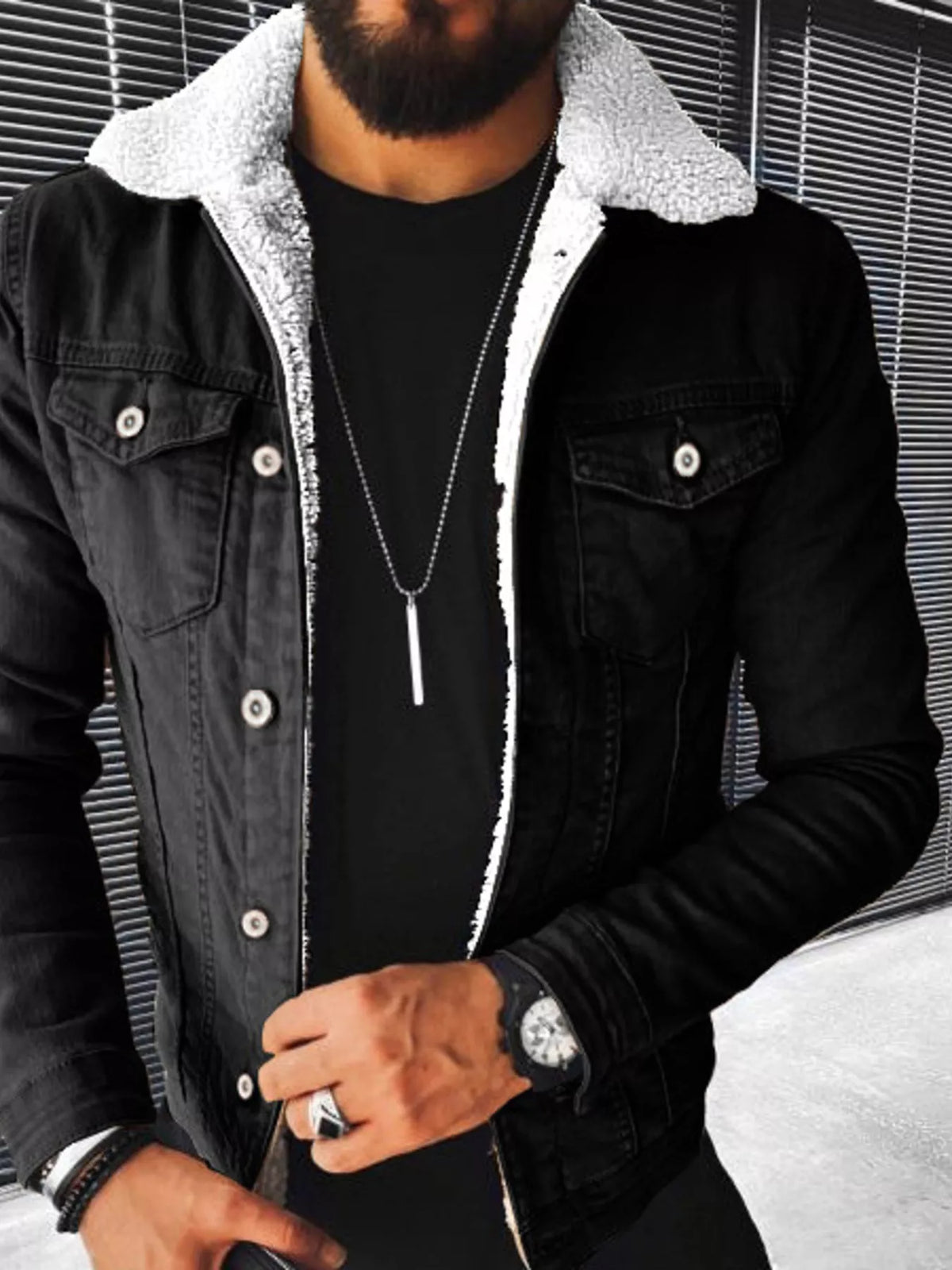 Men's Full Size Sherpa-Lined Denim Jacket Plus Size | STAHlin RADIANCE