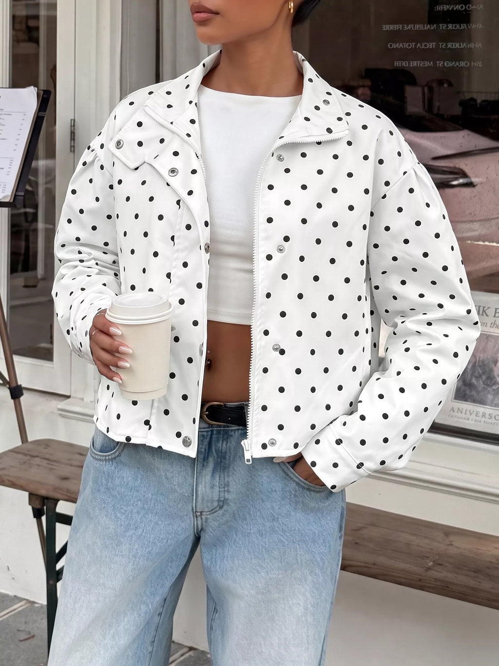 Polka Dot Zip Up Cropped Jacket | STAHlin RADIANCE
