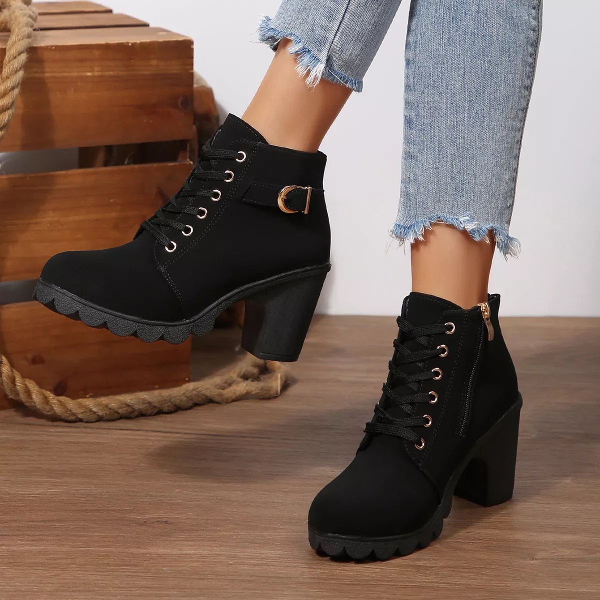 Lace Up Block Heels Boots | STAHlin RADIANCE