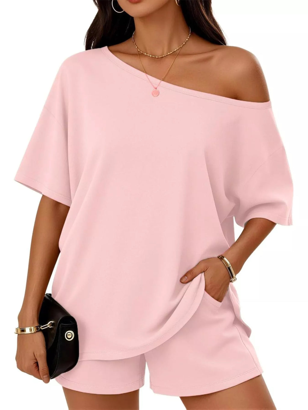 Full Size Boat Neck Tee and Shorts Set Plus Size | STAHlin RADIANCE