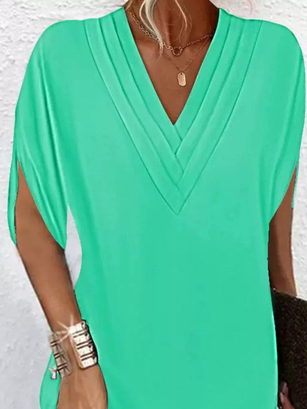 Full Size V-Neck Slit Sleeve Mini Dress Plus Size | STAHlin RADIANCE