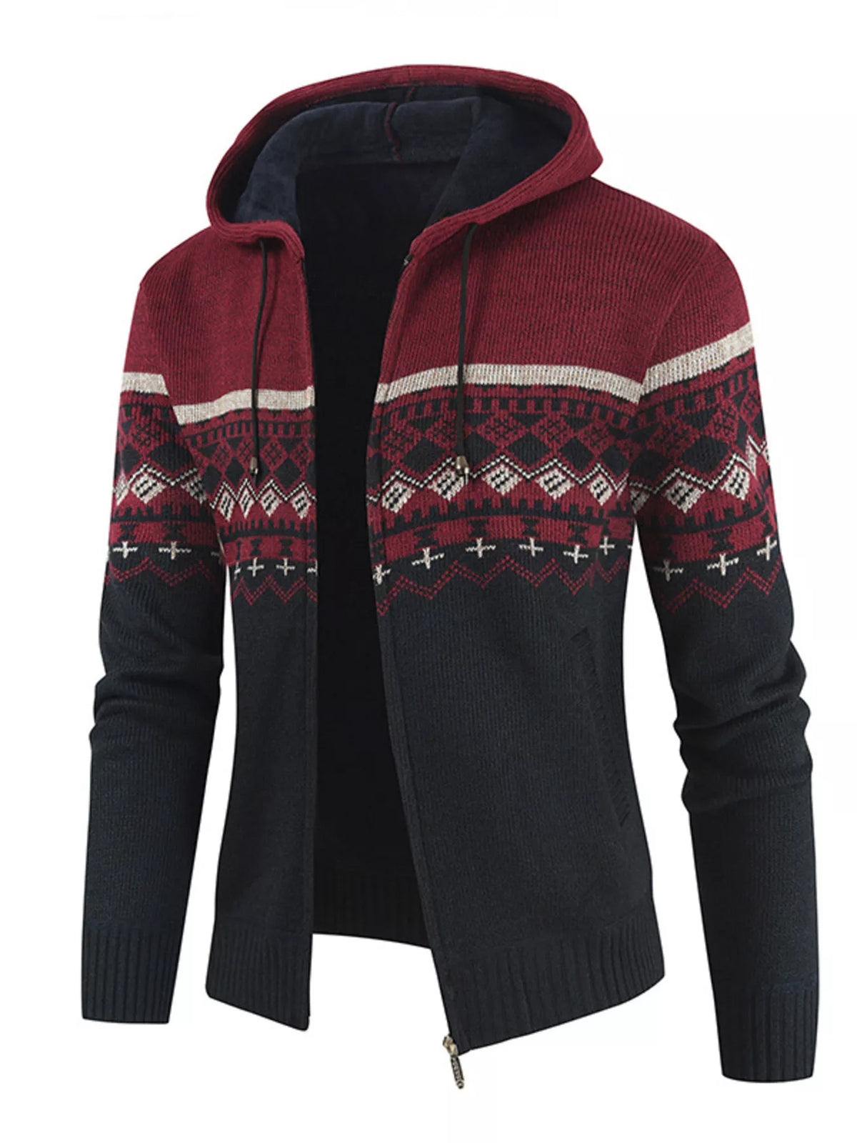 Men's Plus Size Hooded Fair Isle Pattern Knit Cardigan | STAHlin RADIANCE