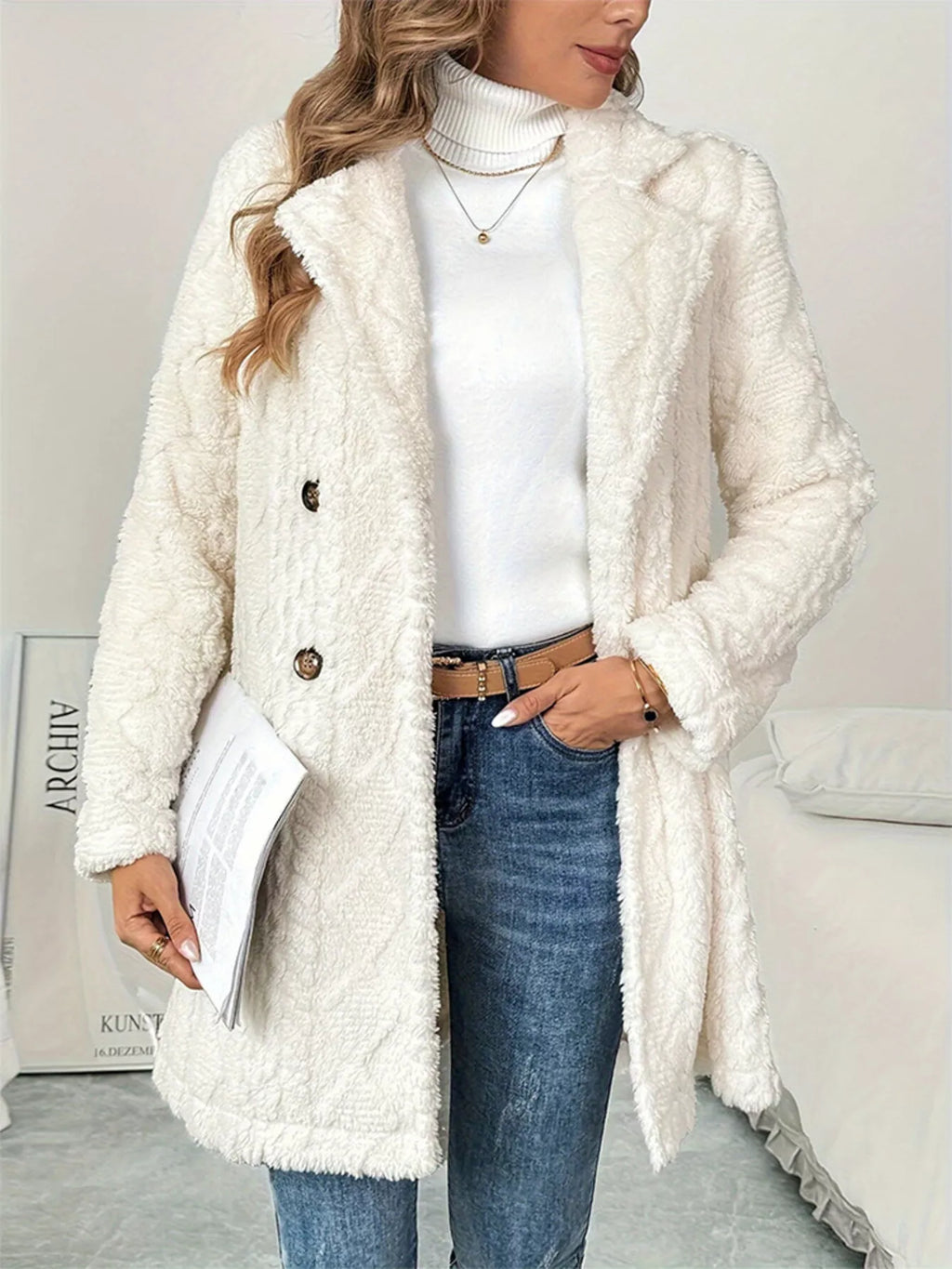 Fleece Double-Breasted Longline Coat | STAHlin RADIANCE