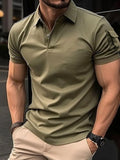 Men's Full Size Button Detail Short Sleeve Polo Plus Size | STAHlin RADIANCE