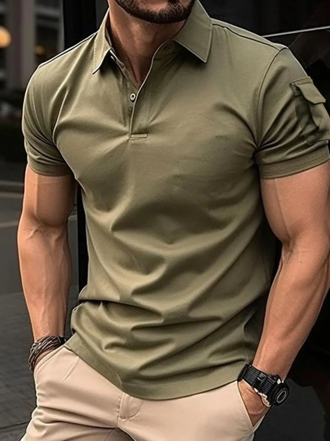 Men's Full Size Button Detail Short Sleeve Polo Plus Size | STAHlin RADIANCE