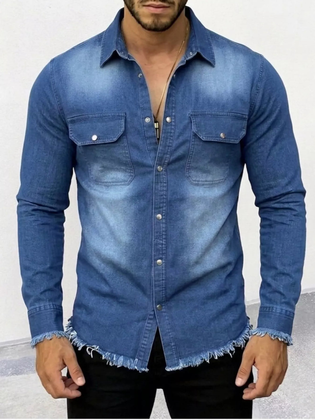 Men's Frayed Hem Denim Shirt | STAHlin RADIANCE