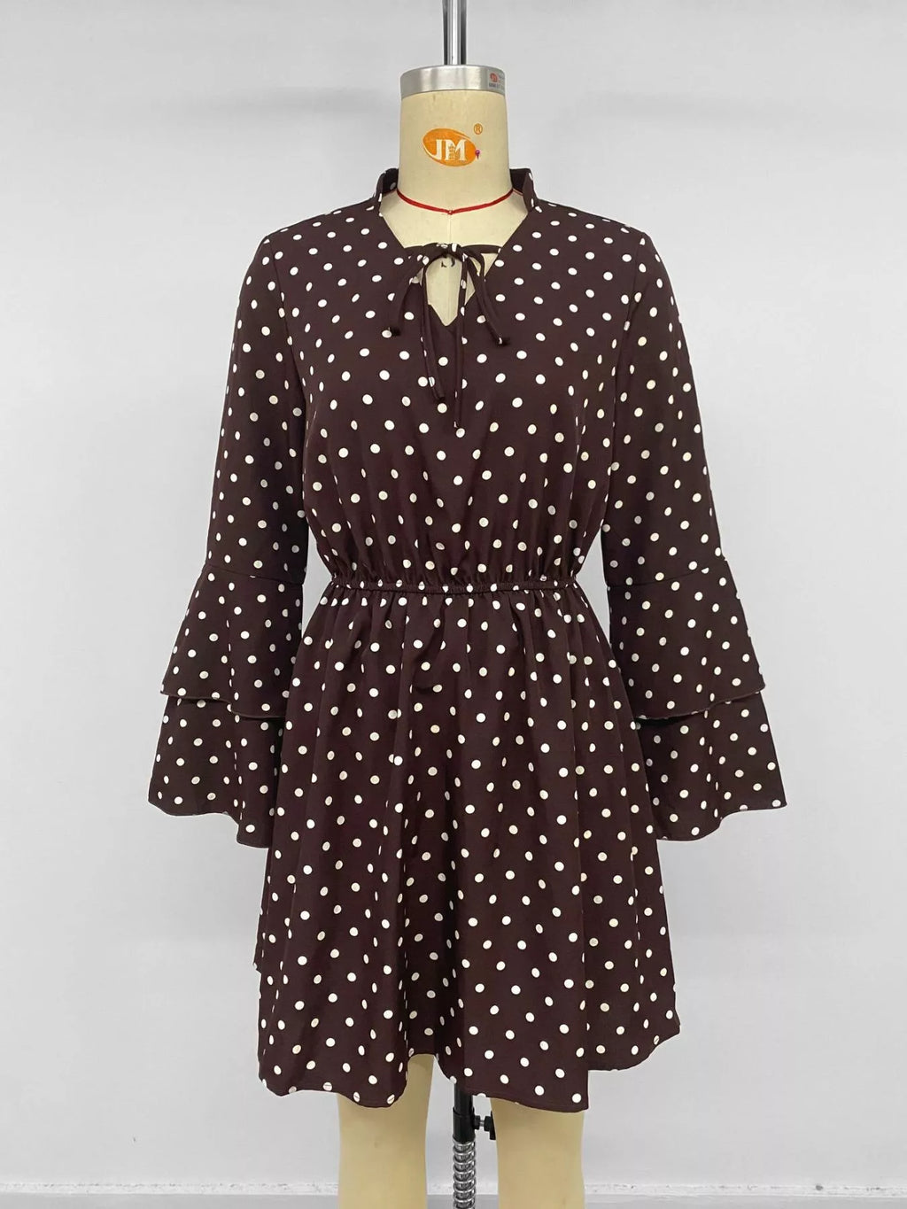 Polka Dot Flare Sleeve Tie Neck Dress | STAHlin RADIANCE