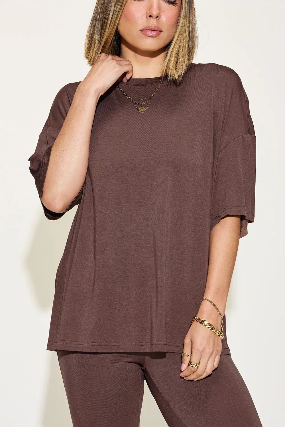 Basic Bae Full Size Bamboo Drop Shoulder T-Shirt and Flare Pants Set | STAHlin RADIANCE