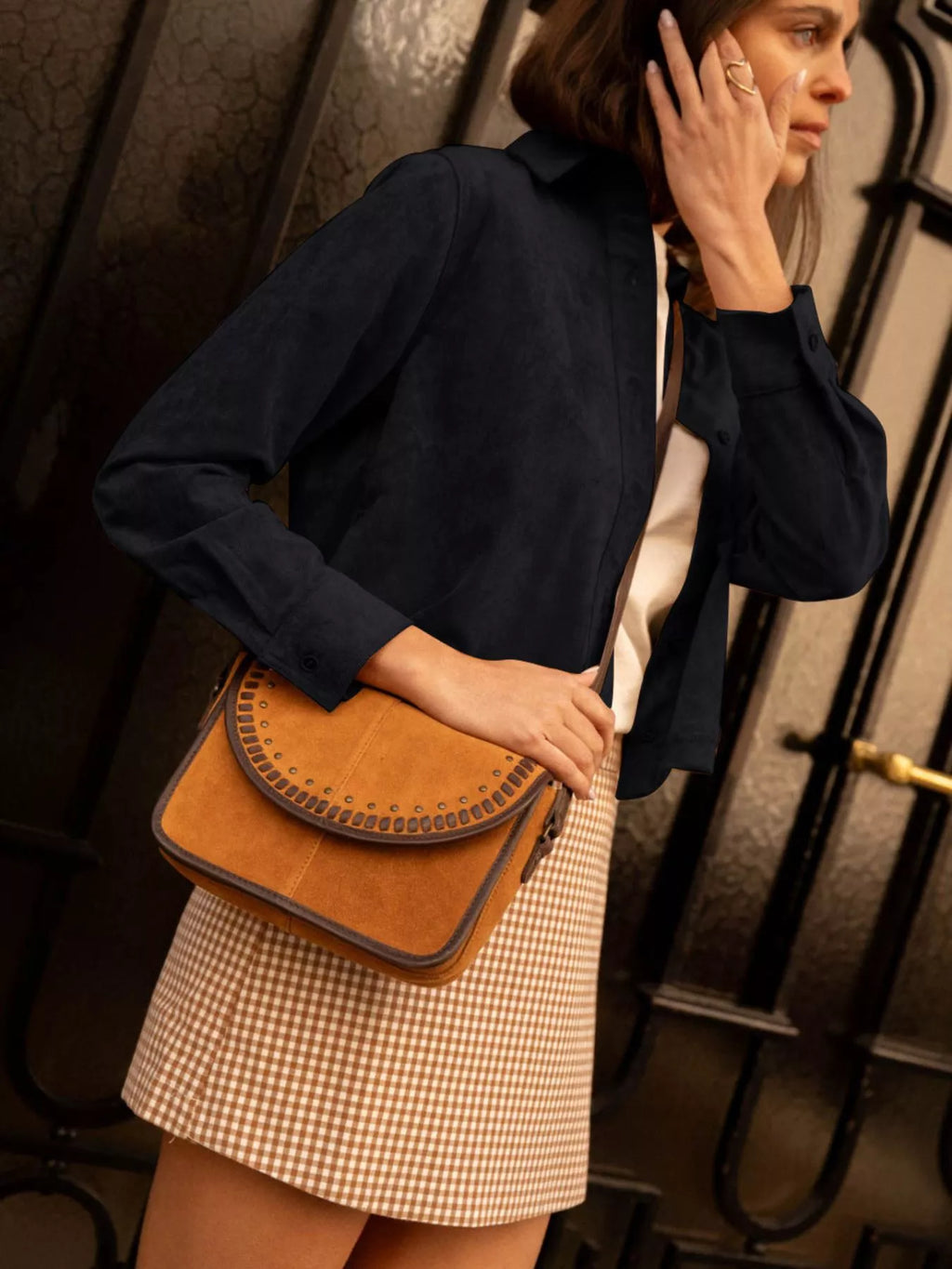 Cropped Faux Suede Button-Down Jacket | STAHlin RADIANCE