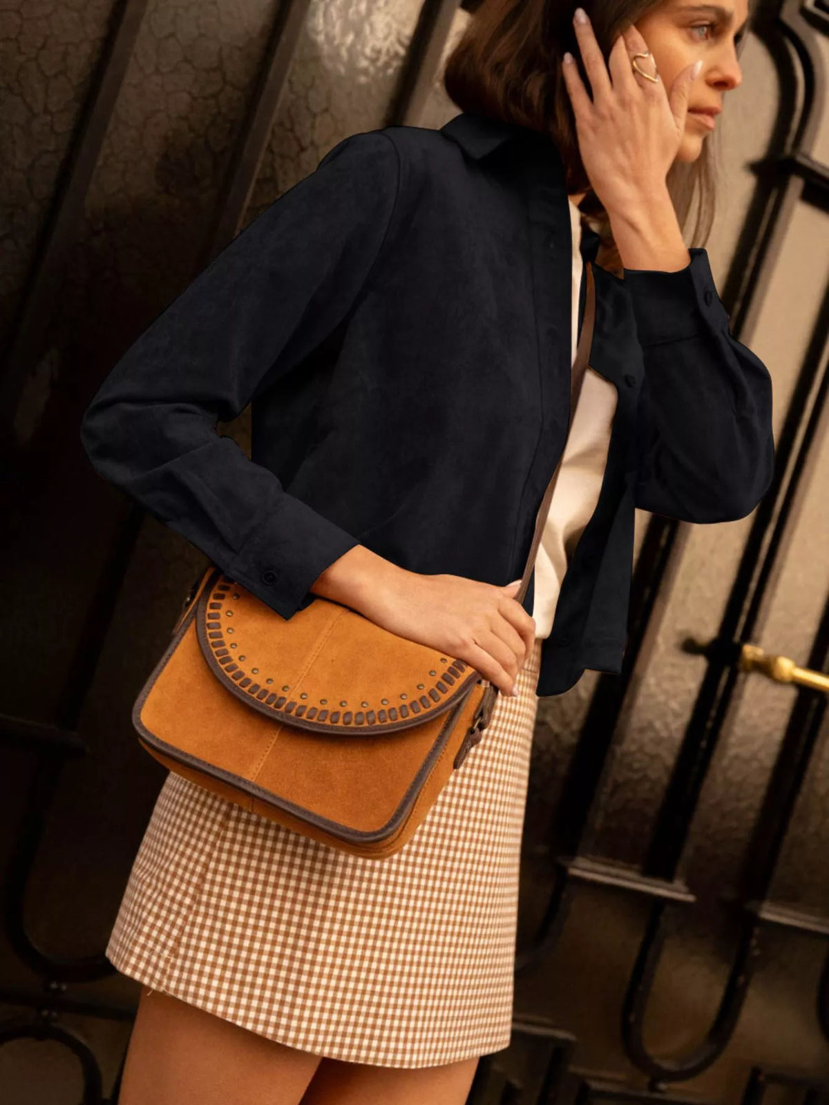 Cropped Faux Suede Button-Down Jacket | STAHlin RADIANCE