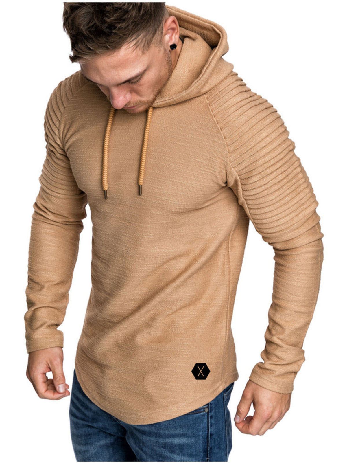 Men's Plus Size Slim Fit Ribbed Hoodie with Drawstring | STAHlin RADIANCE
