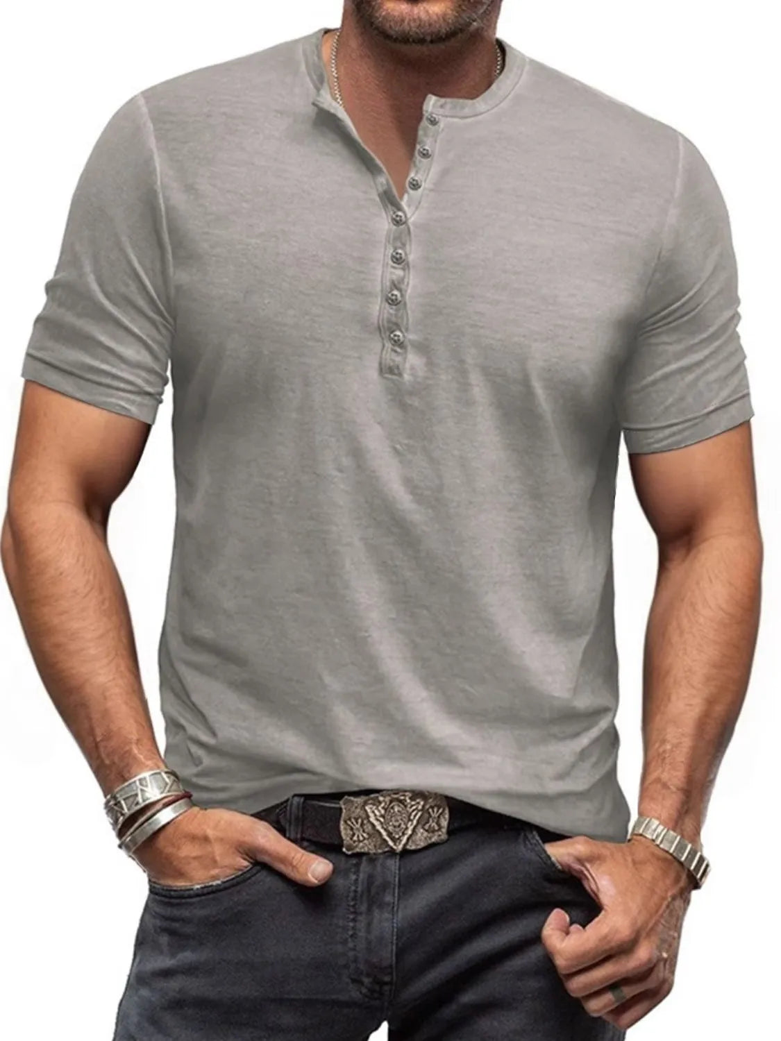 Men's Full Size Button Detail Short Sleeve Polo Plus Size | STAHlin RADIANCE