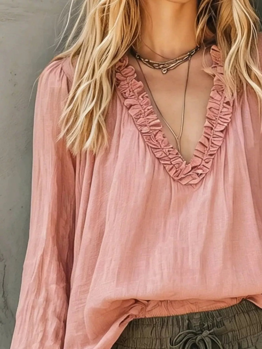 Frill V-Neck Long Sleeve Blouse | STAHlin RADIANCE