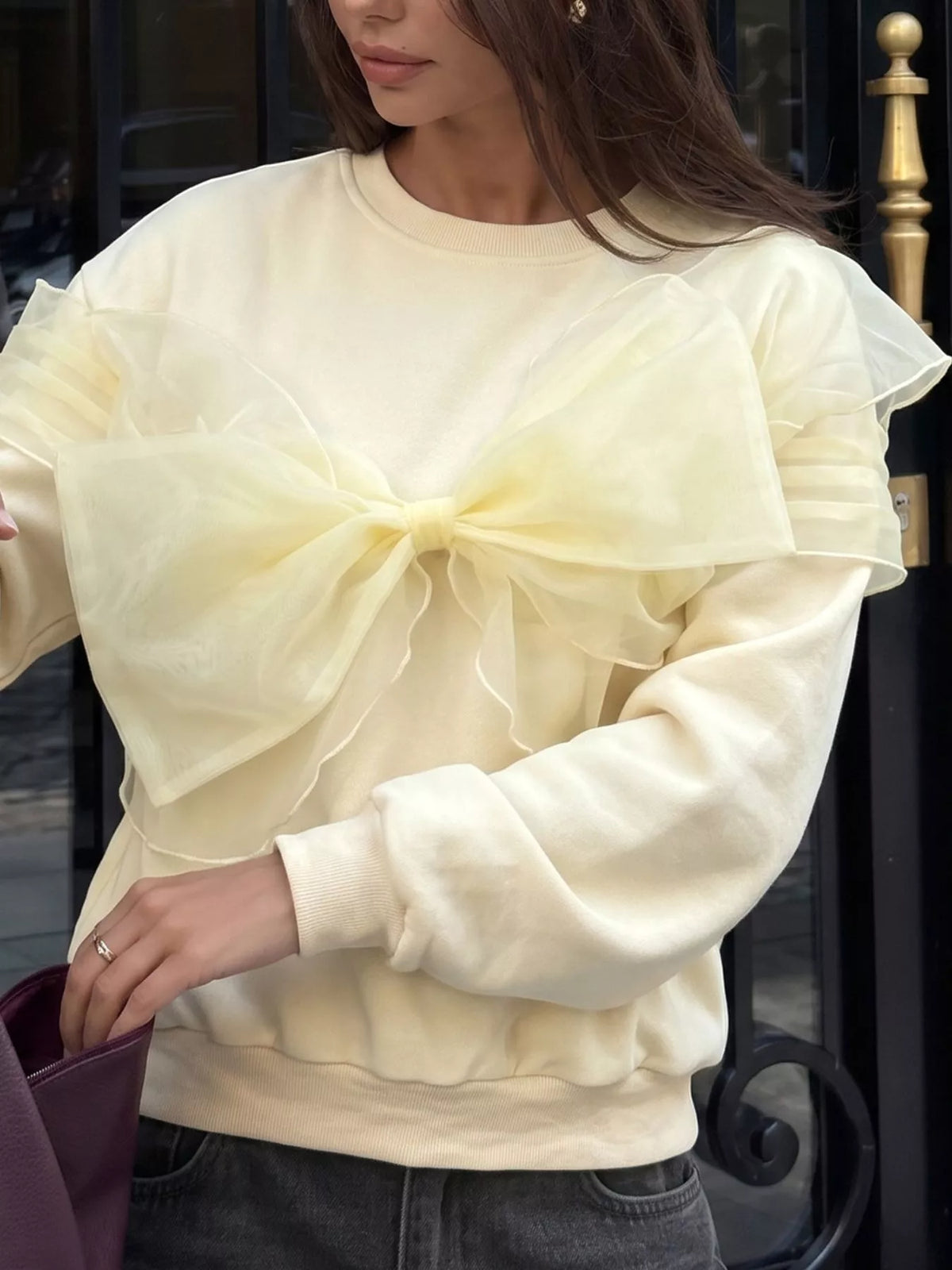 Bow Round Neck Long Sleeve Sweatshirt | STAHlin RADIANCE