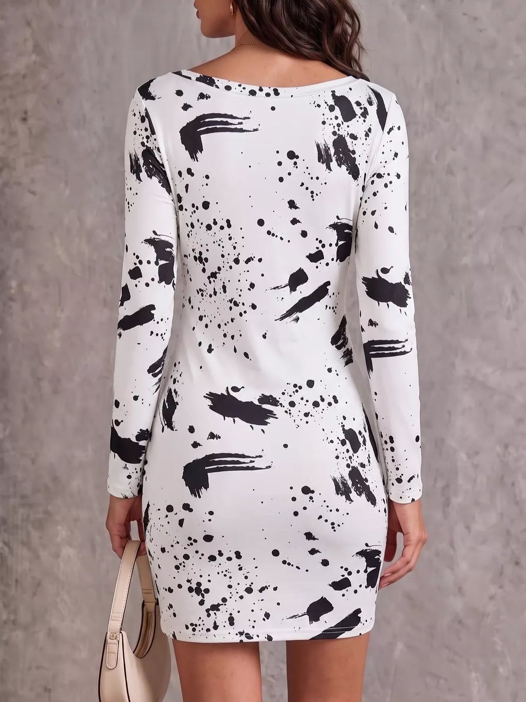 One-Shoulder Long Sleeve Paint Splatter Bodycon Mini Dress | STAHlin RADIANCE