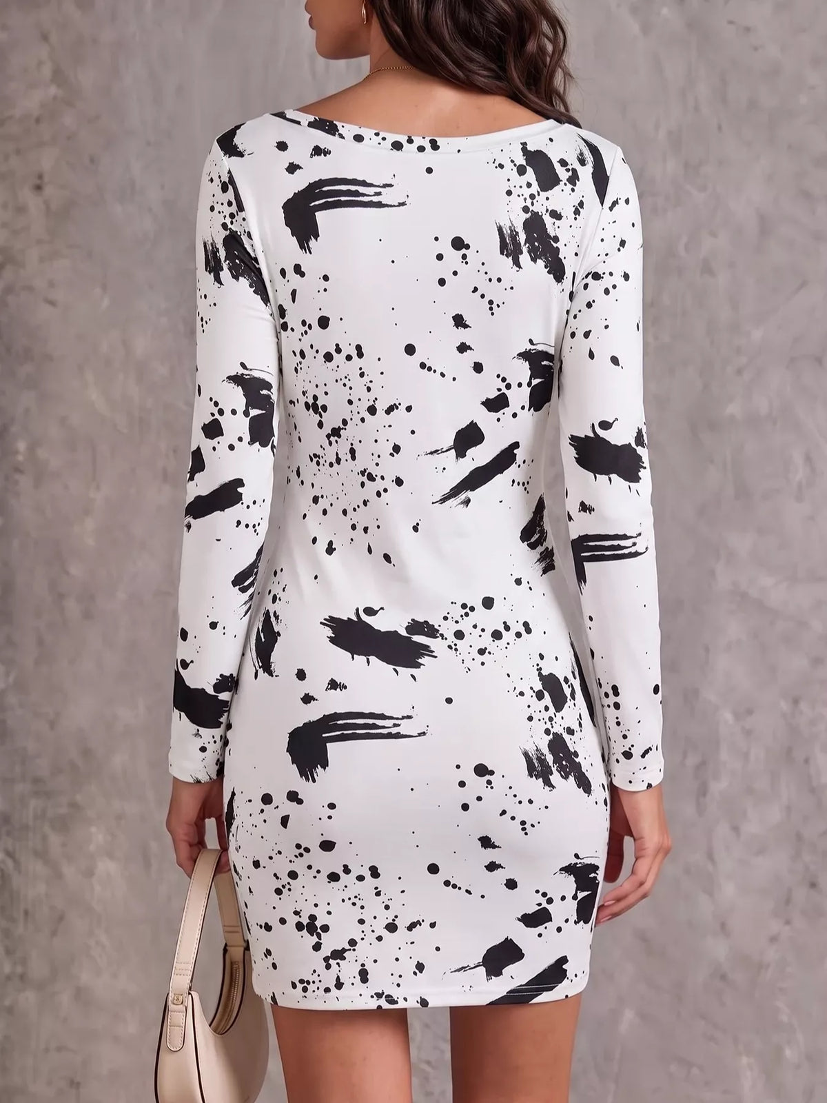 One-Shoulder Long Sleeve Paint Splatter Bodycon Mini Dress | STAHlin RADIANCE