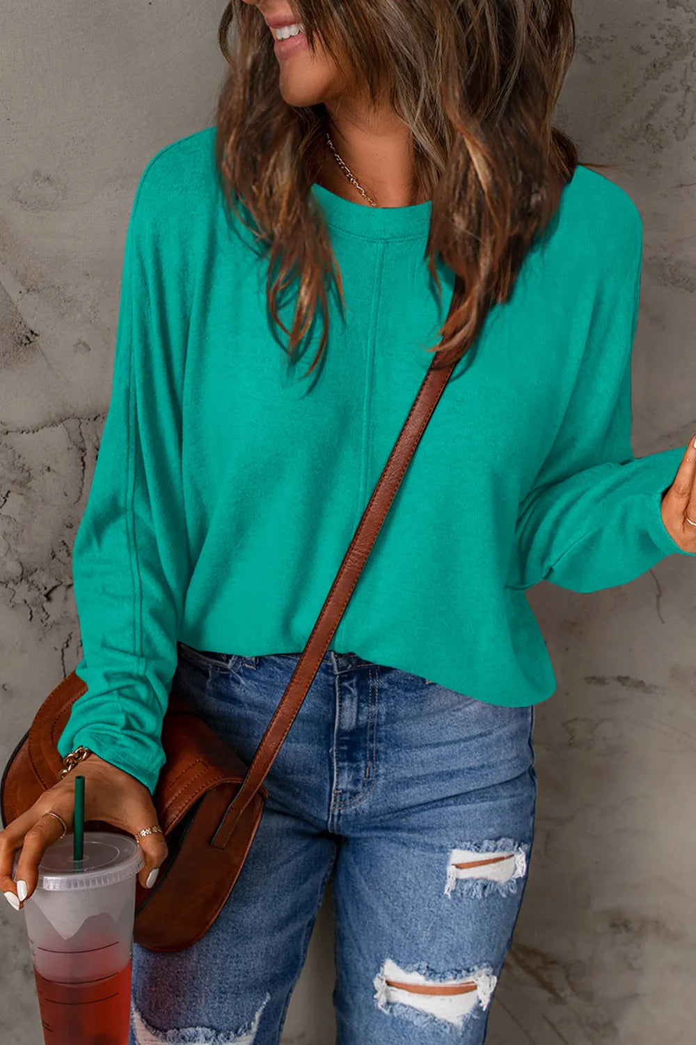 Double Take Full Size Round Neck Long Sleeve T-Shirt | STAHlin RADIANCE
