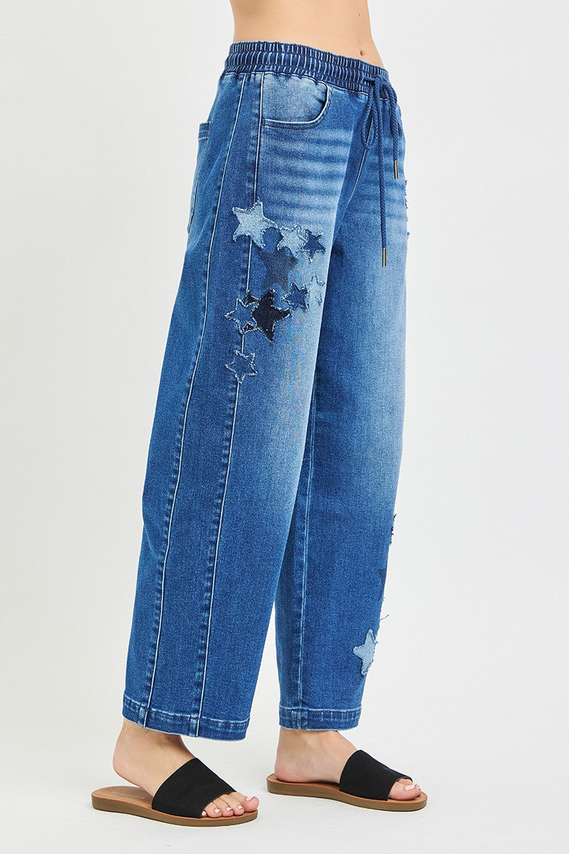 RISEN Elastic Band Slouchy Cropped Barrel with Star Patch | STAHlin RADIANCE