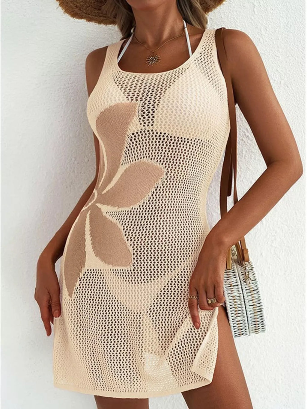 Side Slit Flower Crochet Knit Cover Up Dress | STAHlin RADIANCE