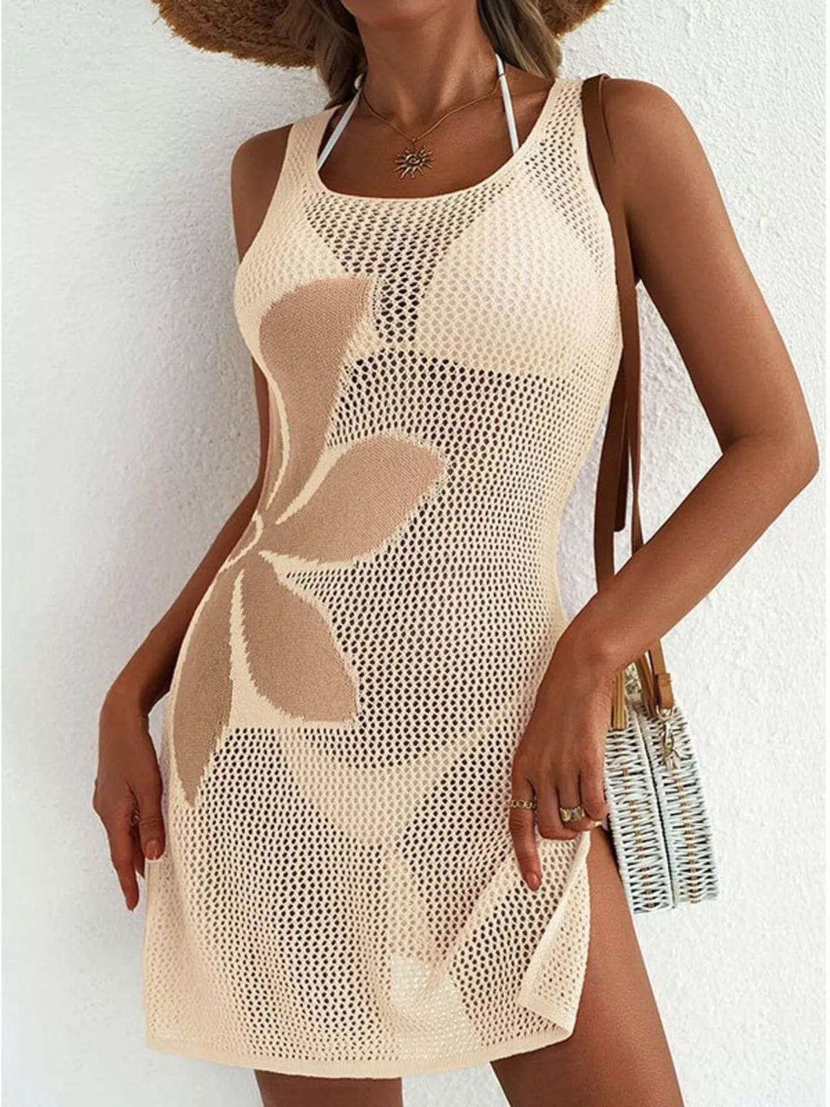 Side Slit Flower Crochet Knit Cover Up Dress | STAHlin RADIANCE