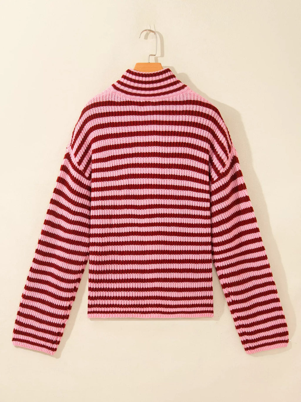 Striped High Neck Zip-up Sweater Long Sleeve Casual Fit Drop Shoulder Open Front Cardigan | STAHlin RADIANCE
